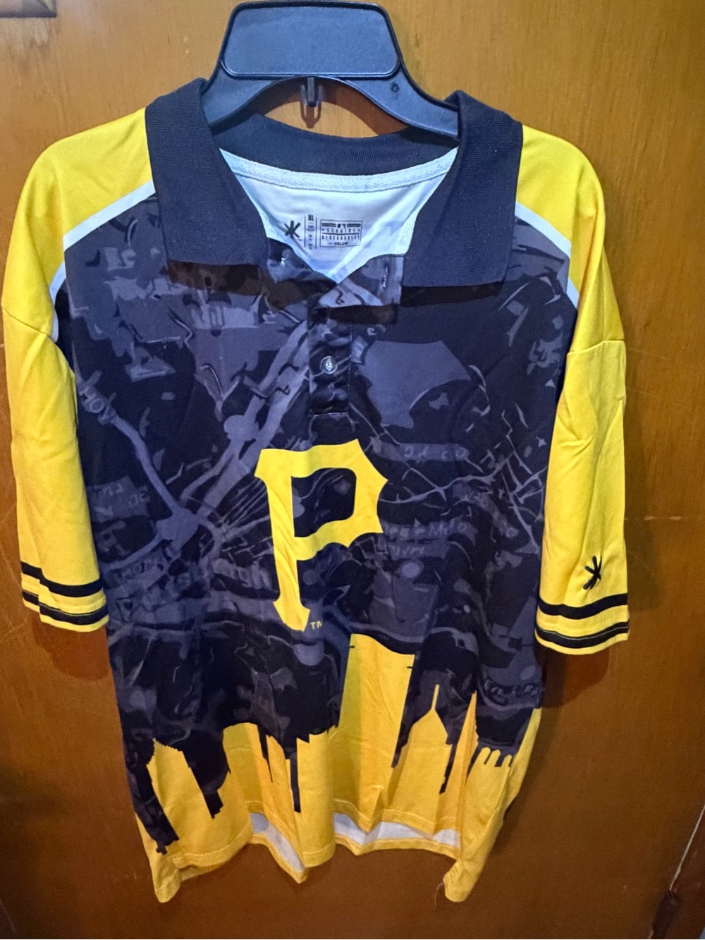 Men's Black and Yellow Polo Shirt with 'P' Chest Logo